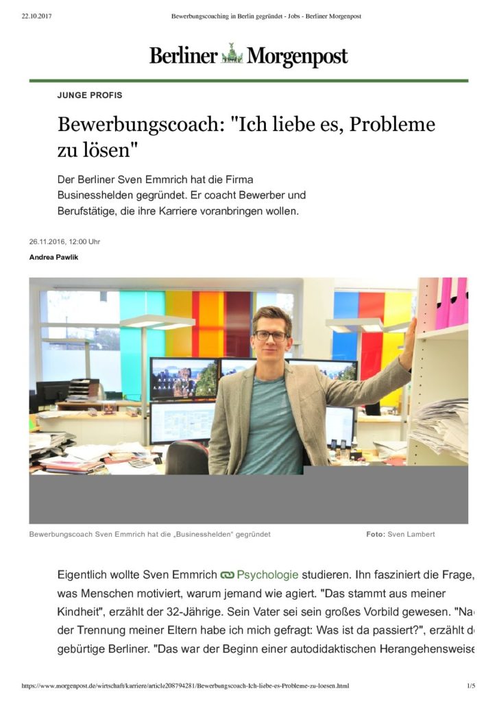 Berliner Morgenpost Interview 11.2016 und Porträt